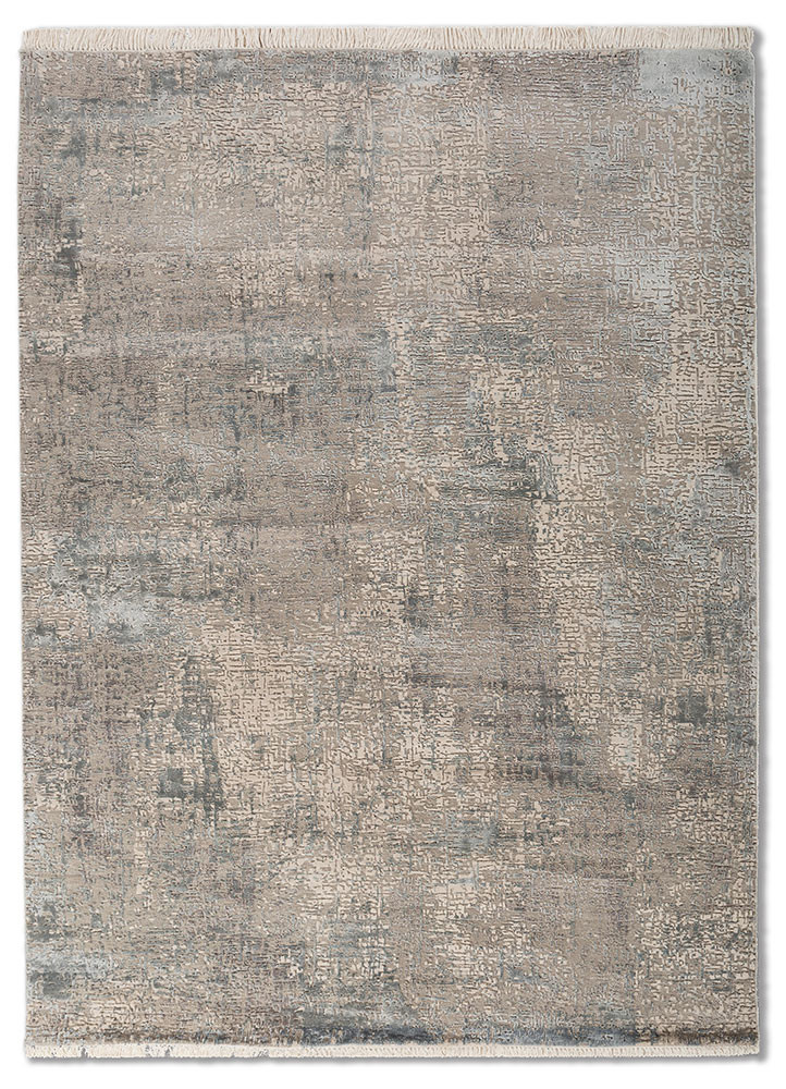 entropy ivory wool and bamboo silk hand knotted Rug - HeadShot