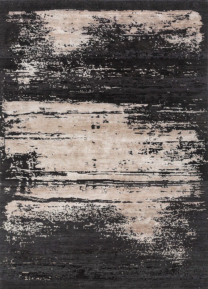 entropy grey and black wool and bamboo silk hand knotted Rug - HeadShot entropy grey and black wool and bamboo silk hand knotted Rug - HeadShot