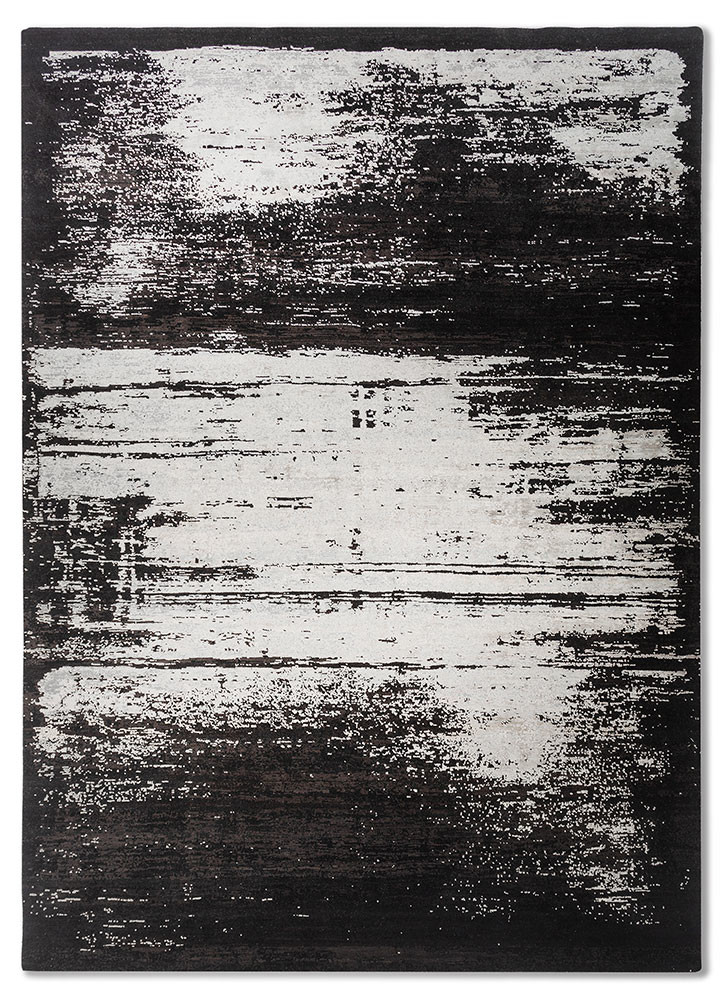  grey and black wool and bamboo silk hand knotted Rug