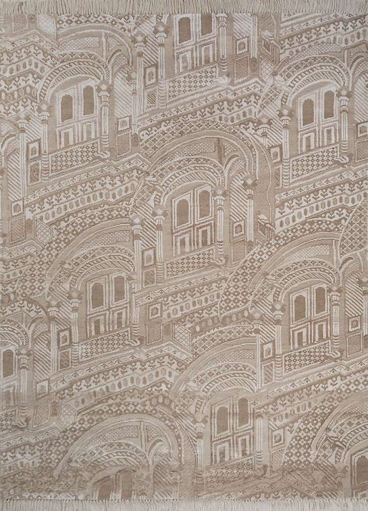 khidki ivory wool and bamboo silk hand knotted Rug - HeadShot khidki ivory wool and bamboo silk hand knotted Rug - HeadShot