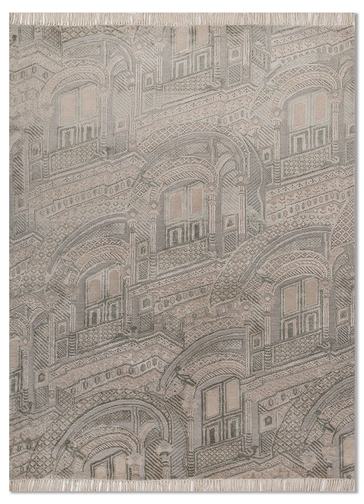 khidki beige and brown wool and bamboo silk hand knotted Rug - HeadShot