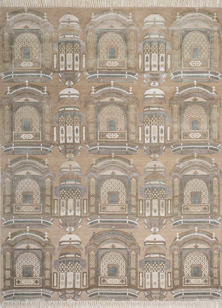 khidki green wool and bamboo silk hand knotted Rug - HeadShot