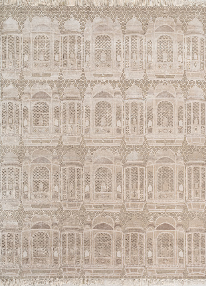 khidki ivory wool and bamboo silk hand knotted Rug - HeadShot khidki ivory wool and bamboo silk hand knotted Rug - HeadShot