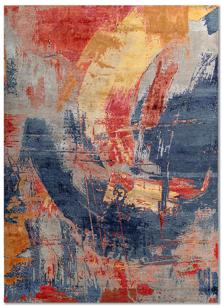  blue wool and bamboo silk hand knotted Rug