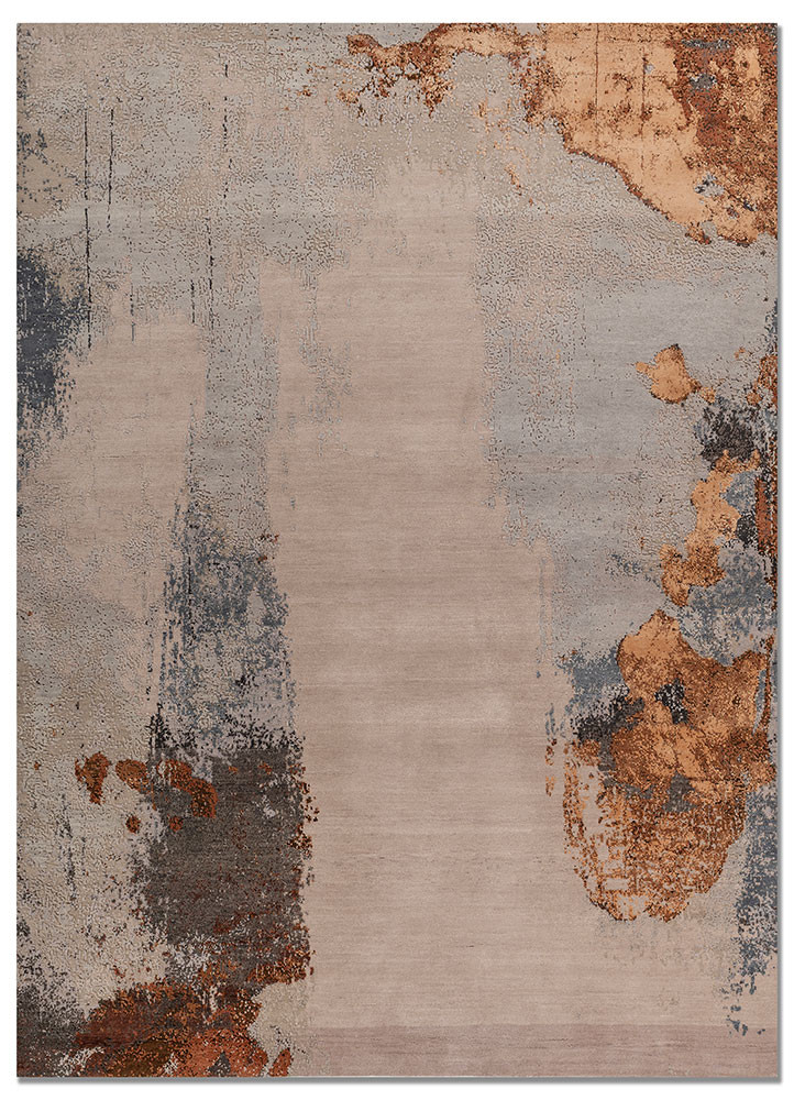 entropy pink and purple wool and bamboo silk hand knotted Rug - HeadShot
