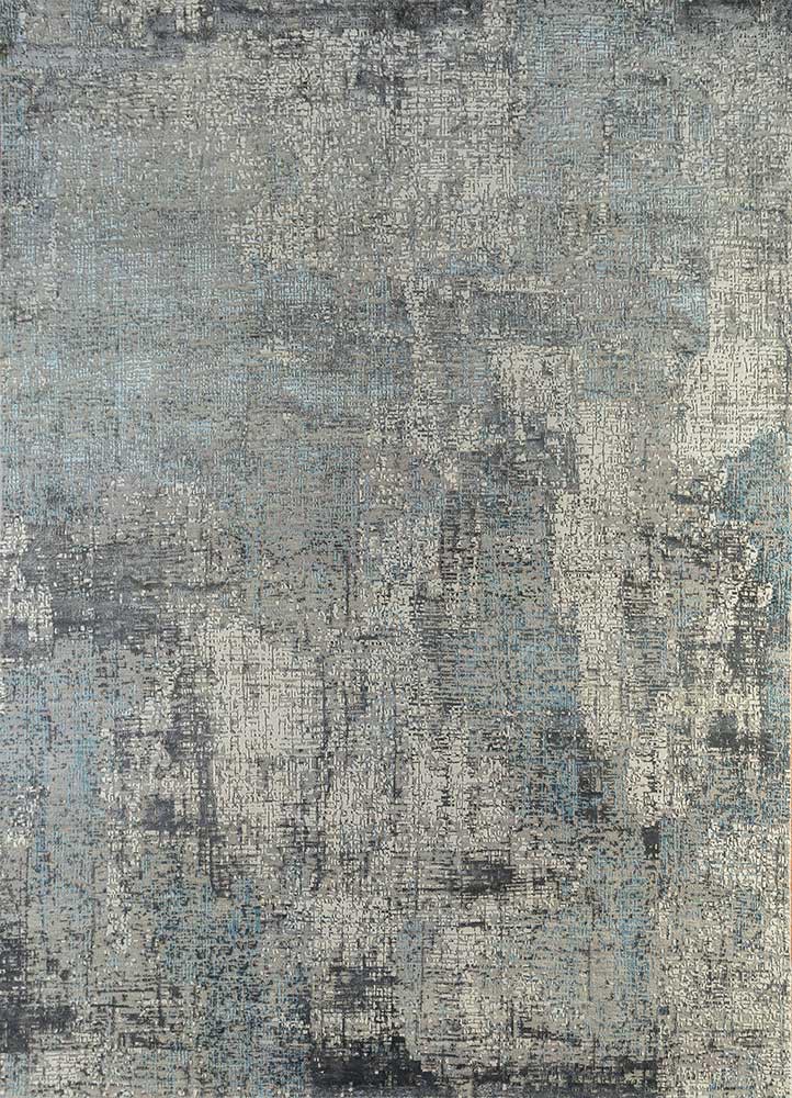  grey and black wool and bamboo silk hand knotted Rug