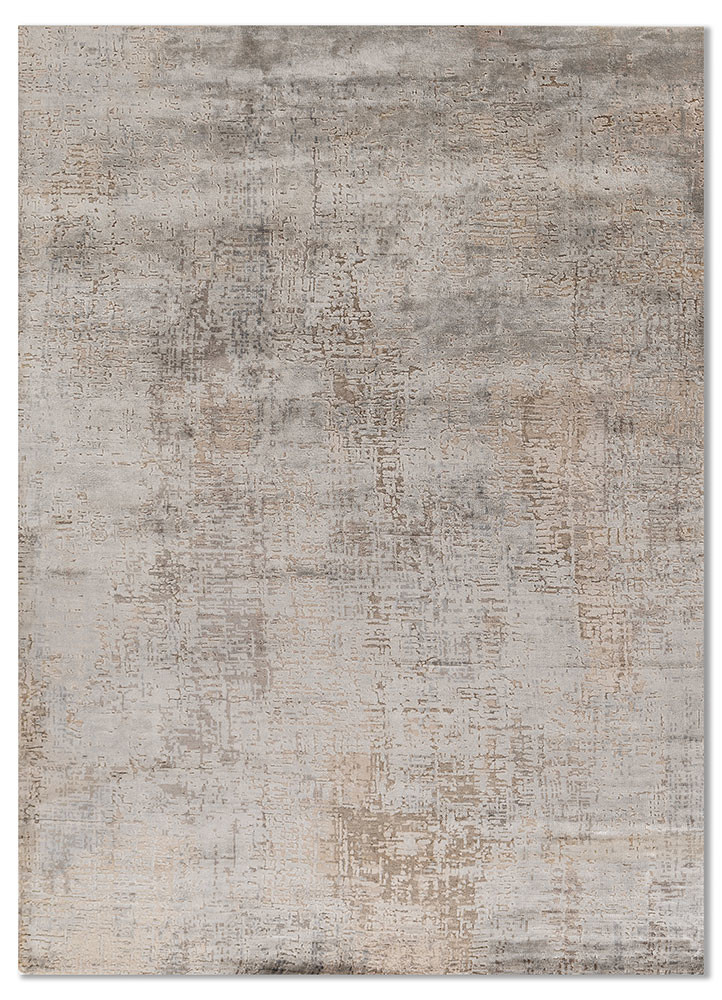 entropy grey and black wool and bamboo silk hand knotted Rug - HeadShot
