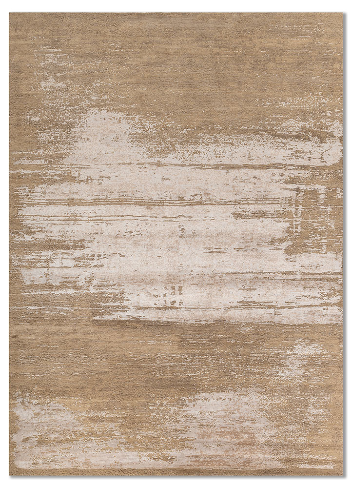  beige and brown wool and bamboo silk hand knotted Rug