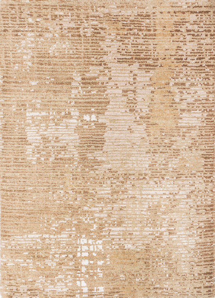  beige and brown wool and bamboo silk hand knotted Rug