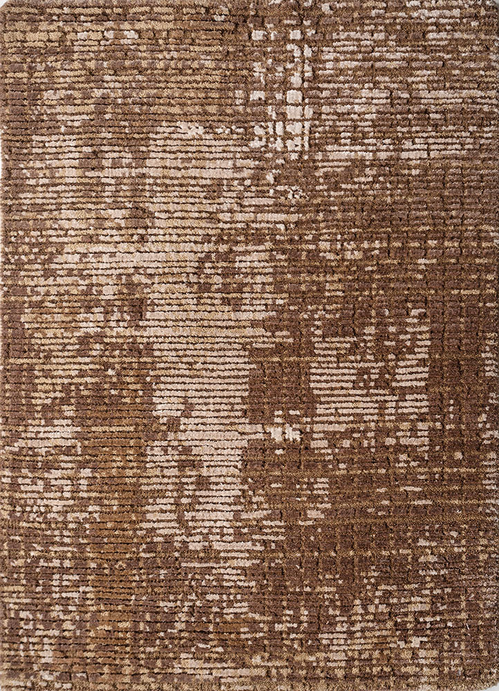  beige and brown wool and bamboo silk hand knotted Rug