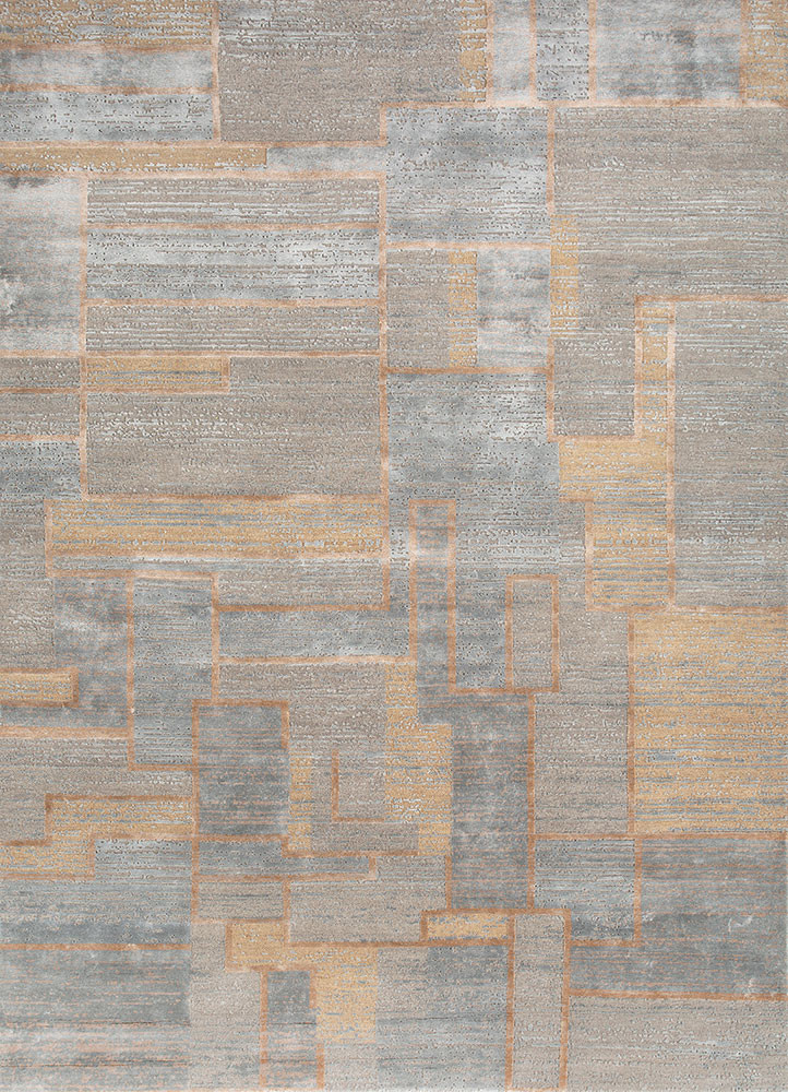 manifest grey and black wool and bamboo silk hand knotted Rug - HeadShot