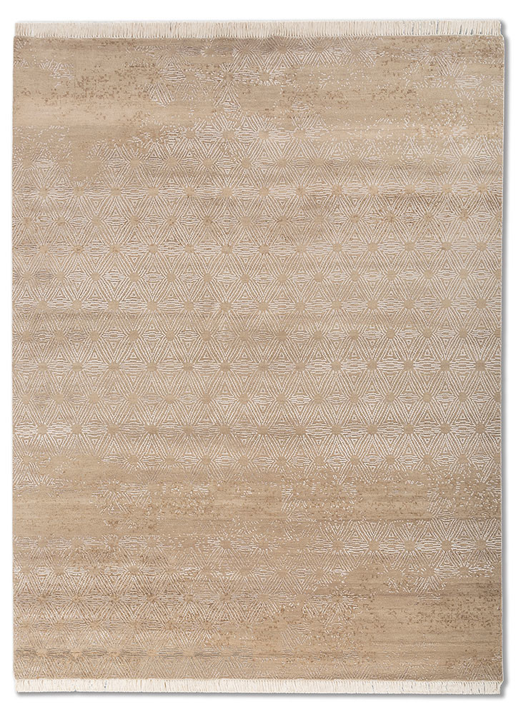 entropy beige and brown wool and bamboo silk hand knotted Rug - HeadShot