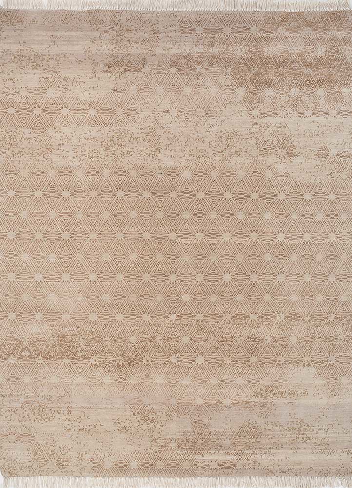  ivory wool and bamboo silk hand knotted Rug