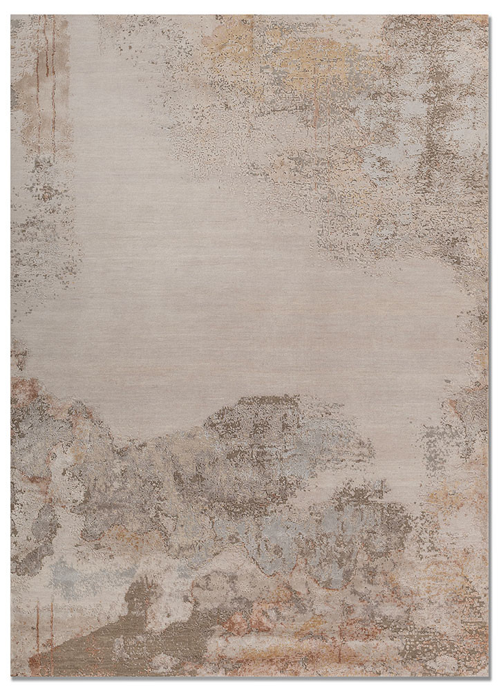 entropy ivory wool and bamboo silk hand knotted Rug - HeadShot