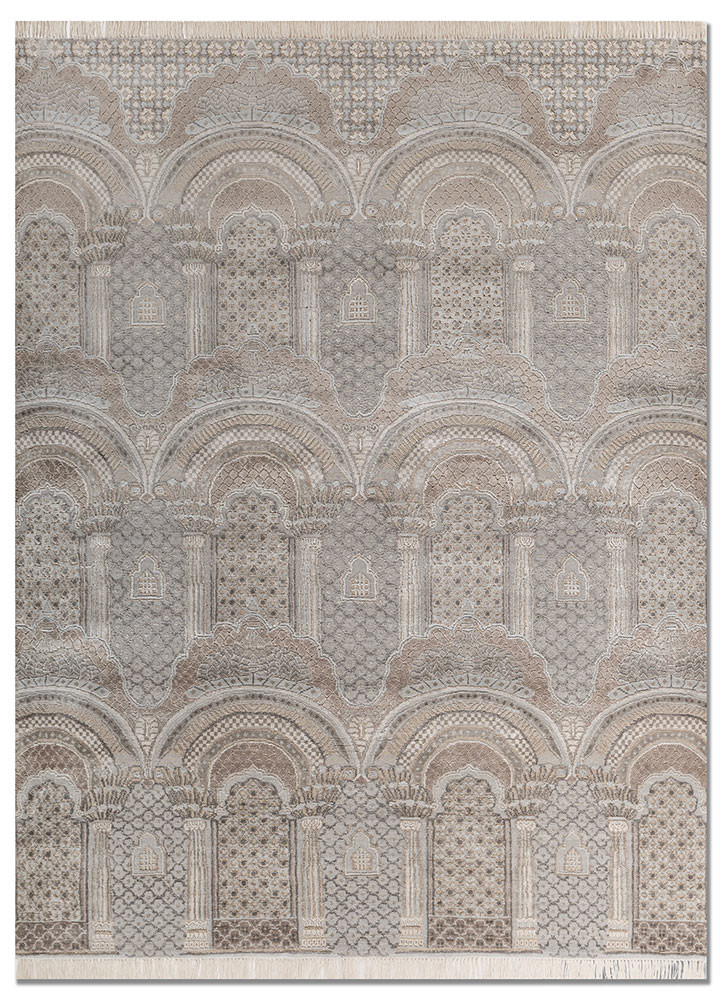 khidki ivory wool and bamboo silk hand knotted Rug - HeadShot