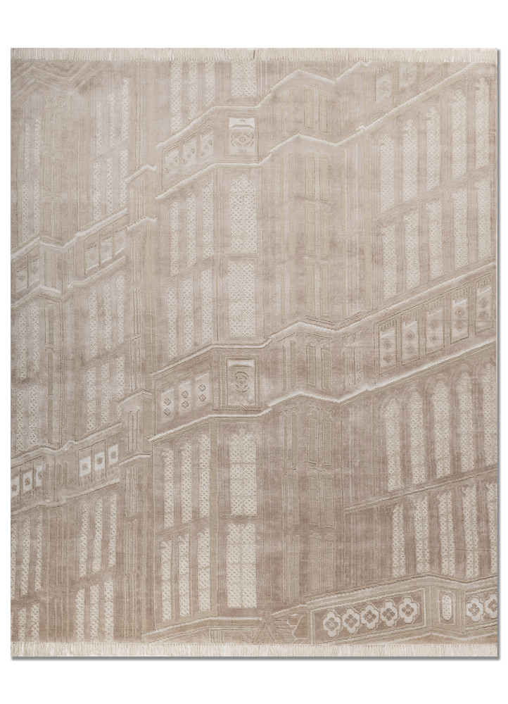 khidki beige and brown wool and bamboo silk hand knotted Rug - HeadShot