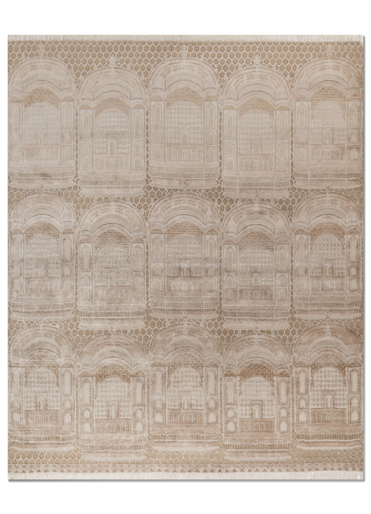 khidki beige and brown wool and bamboo silk hand knotted Rug - HeadShot