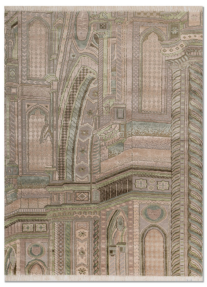 khidki grey and black wool and bamboo silk hand knotted Rug - HeadShot