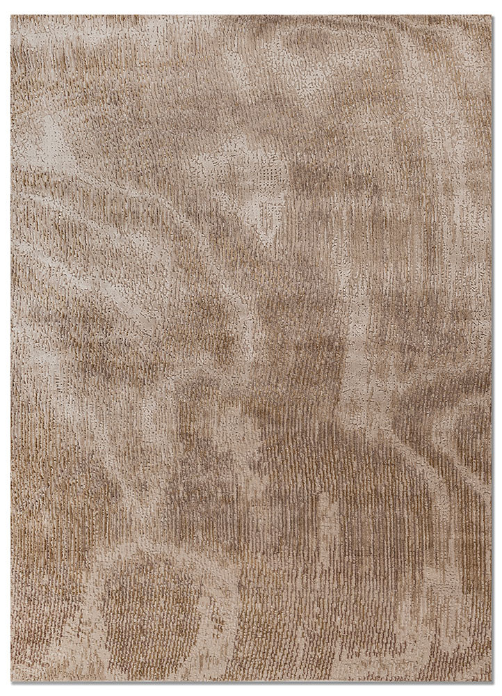 entropy beige and brown wool and bamboo silk hand knotted Rug - HeadShot