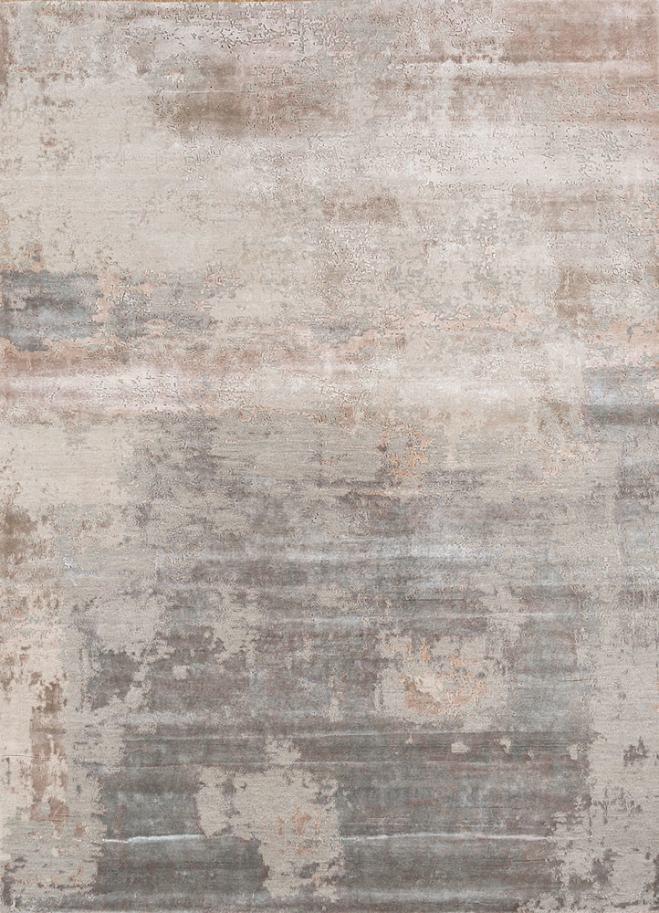  ivory wool and bamboo silk hand knotted Rug