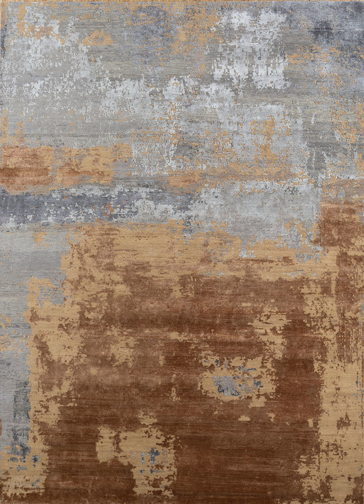 grey and black grey and black wool and bamboo silk hand knotted Rug