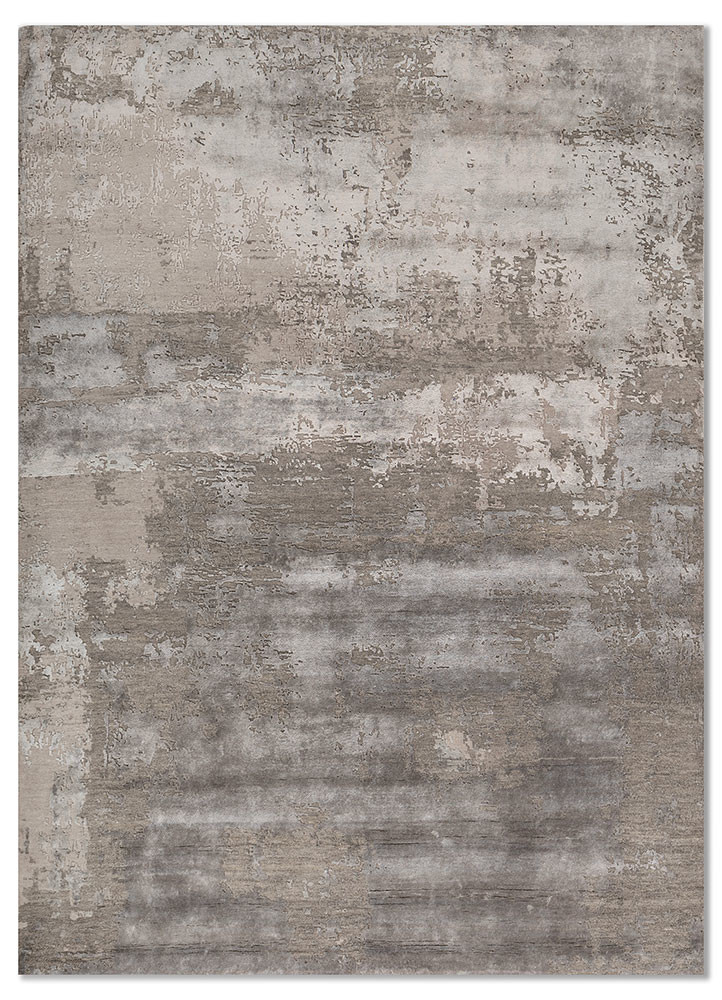  grey and black wool and bamboo silk hand knotted Rug