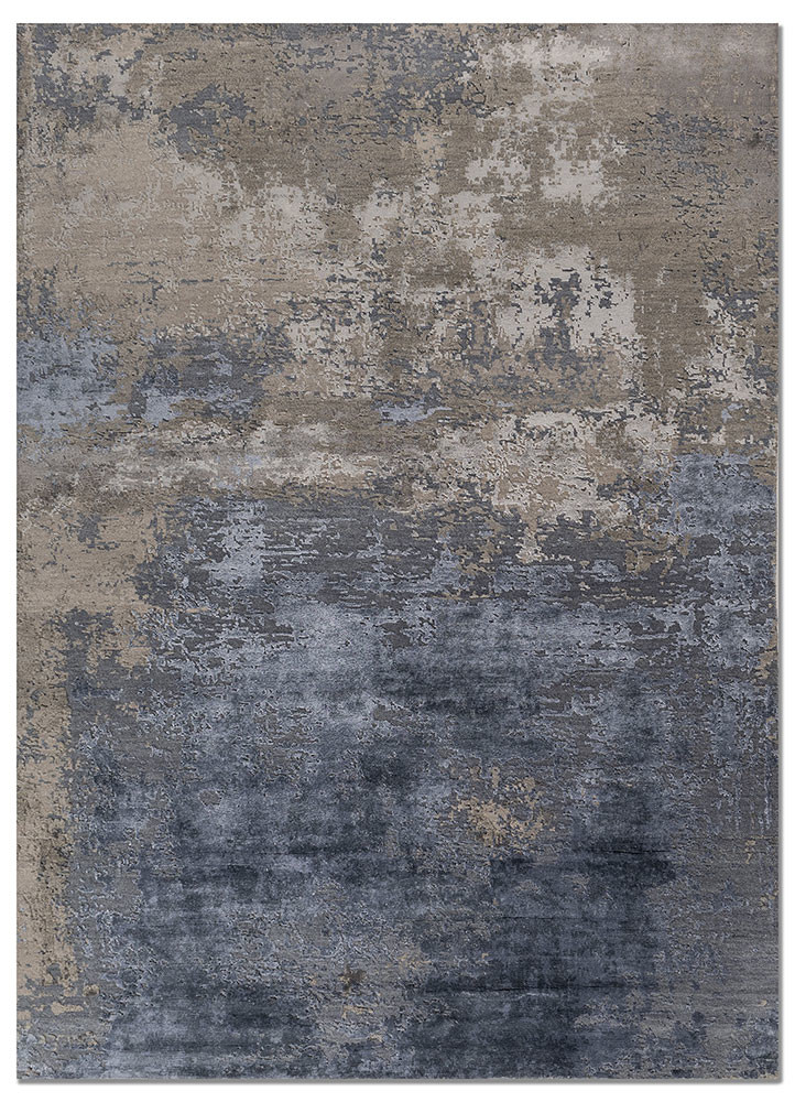  grey and black wool and bamboo silk hand knotted Rug