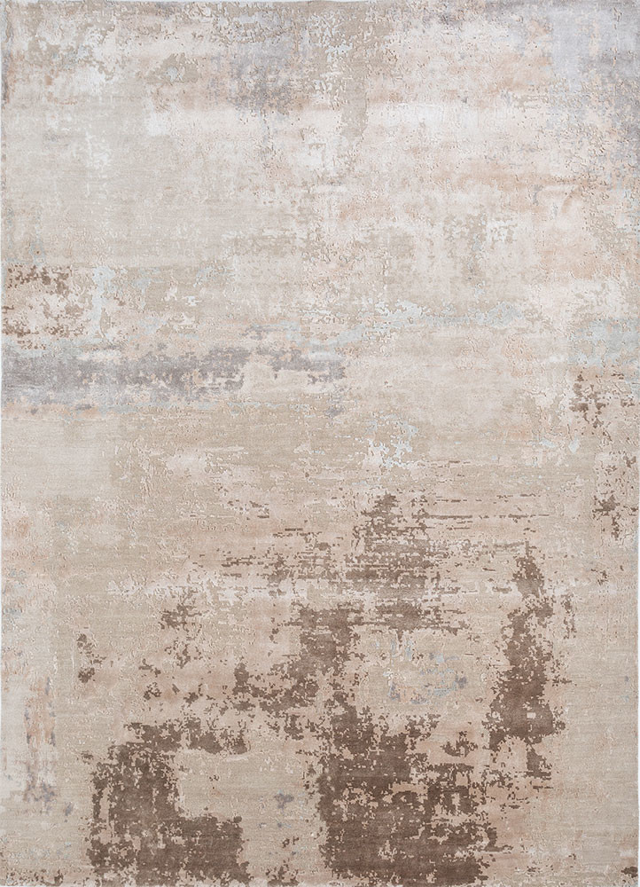  beige and brown wool and bamboo silk hand knotted Rug