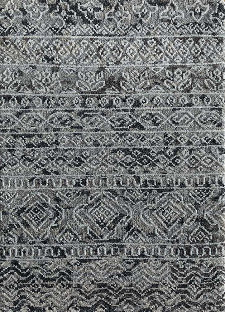 clan grey and black wool and bamboo silk hand knotted Rug - HeadShot