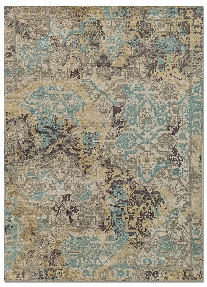 far east blue wool and silk hand knotted Rug - HeadShot far east blue wool and silk hand knotted Rug - HeadShot