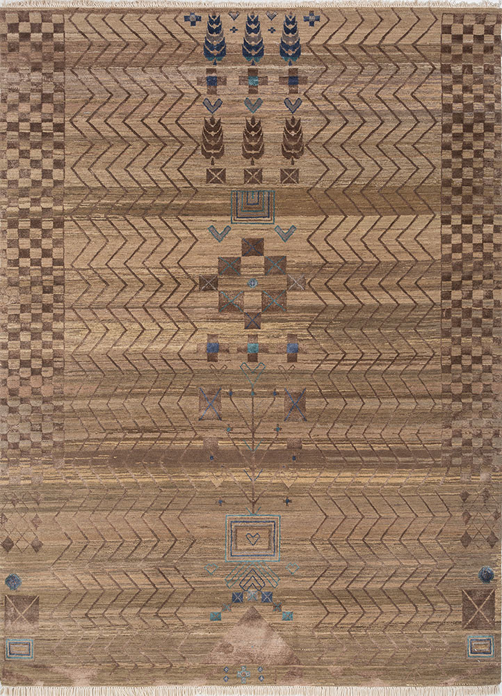 manchaha beige and brown wool and silk hand knotted Rug - HeadShot manchaha beige and brown wool and silk hand knotted Rug - HeadShot