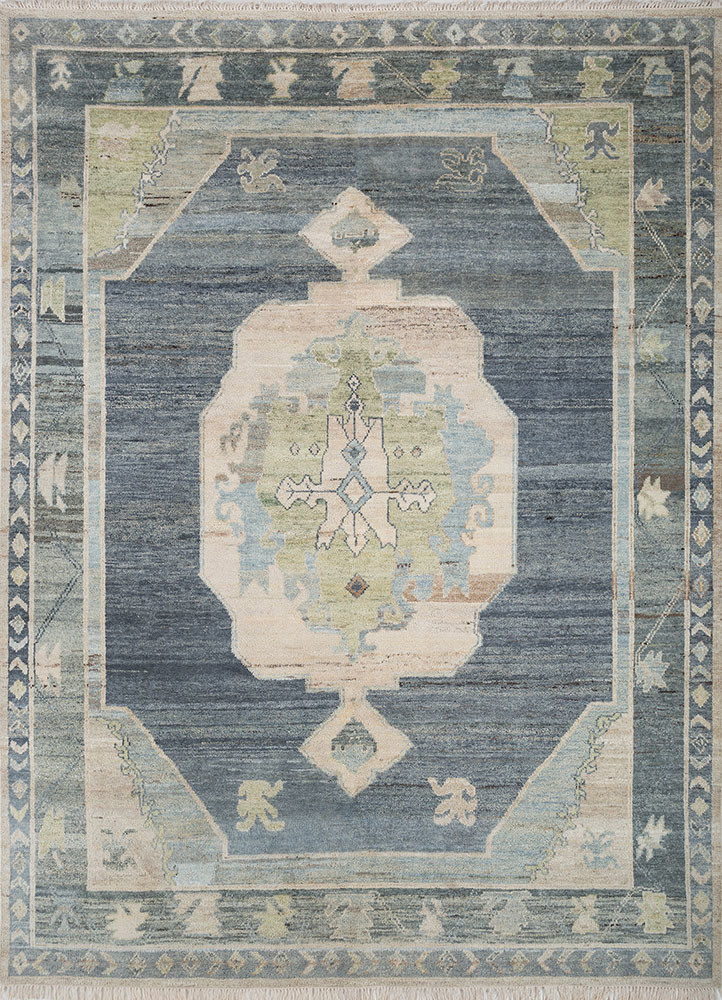thyme blue afghan wool hand knotted Rug - HeadShot thyme blue afghan wool hand knotted Rug - HeadShot