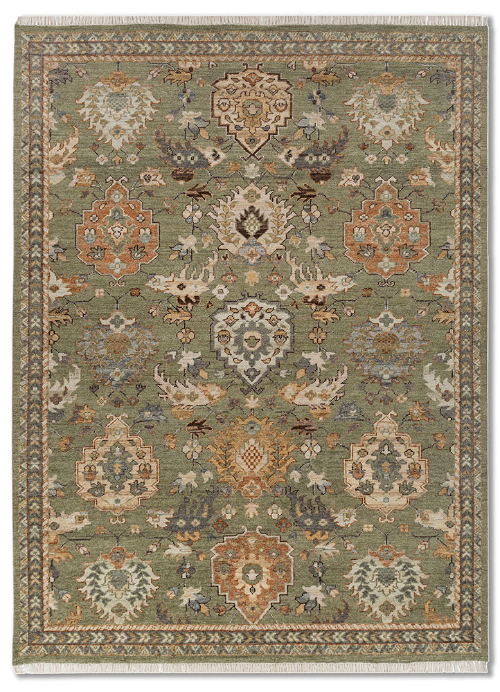 savana green wool hand knotted Rug