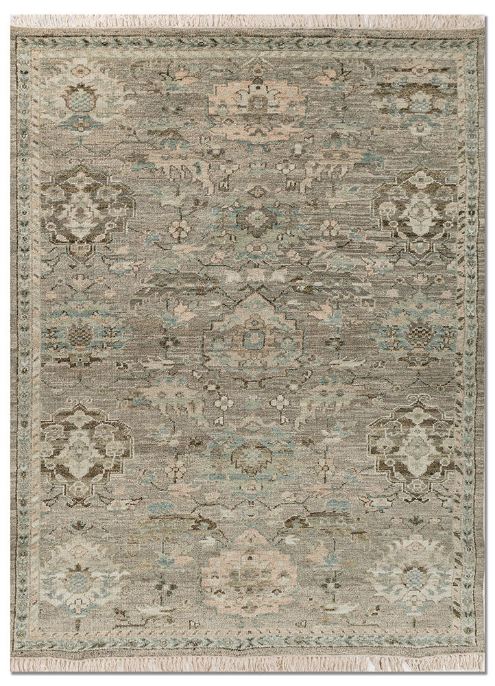 green green wool hand knotted Rug