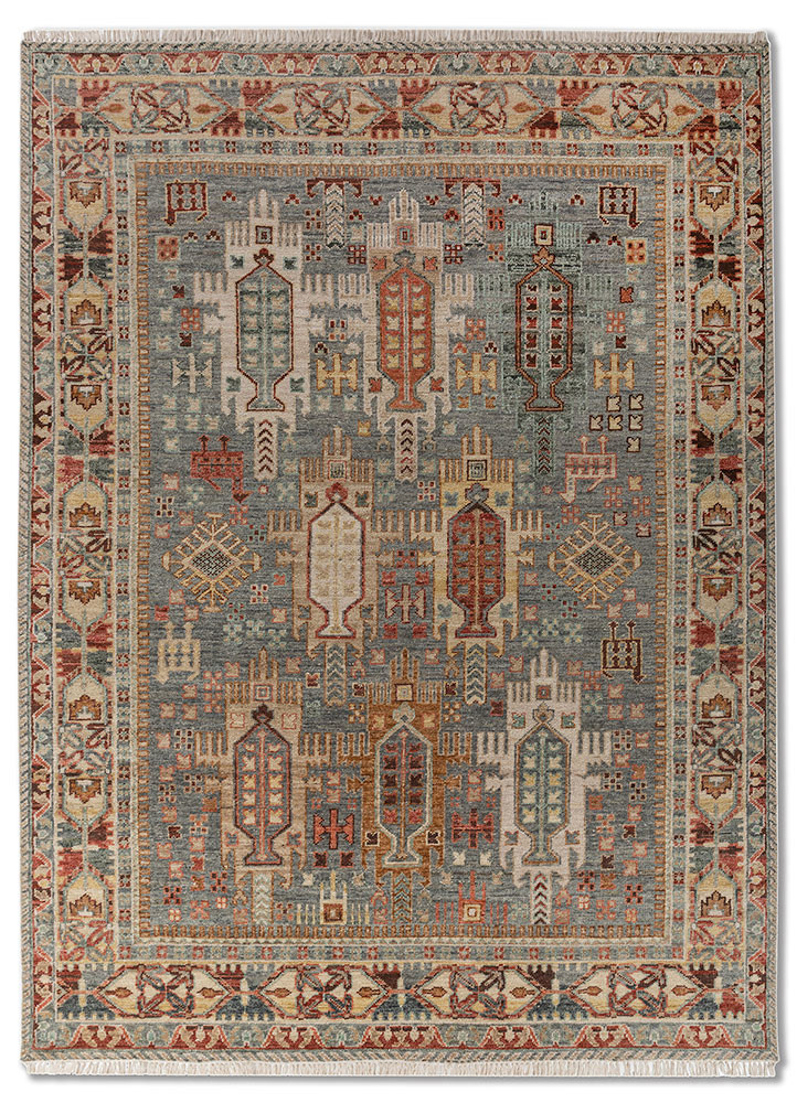 savana green wool hand knotted Rug