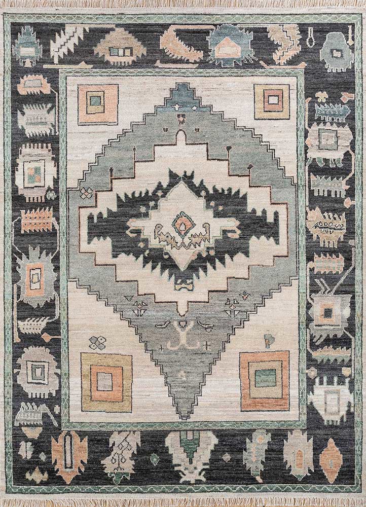 thyme ivory afghan wool hand knotted Rug - HeadShot