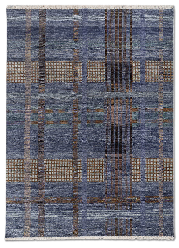  blue wool hand knotted Rug