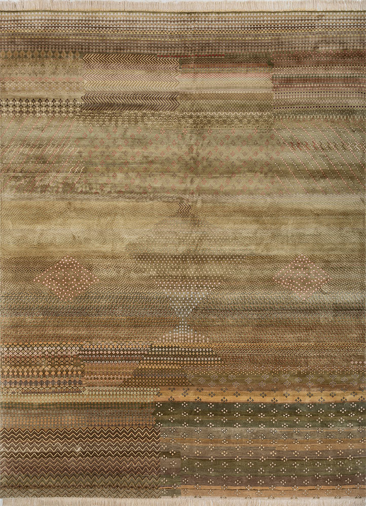 manchaha green silk hand knotted Rug - HeadShot