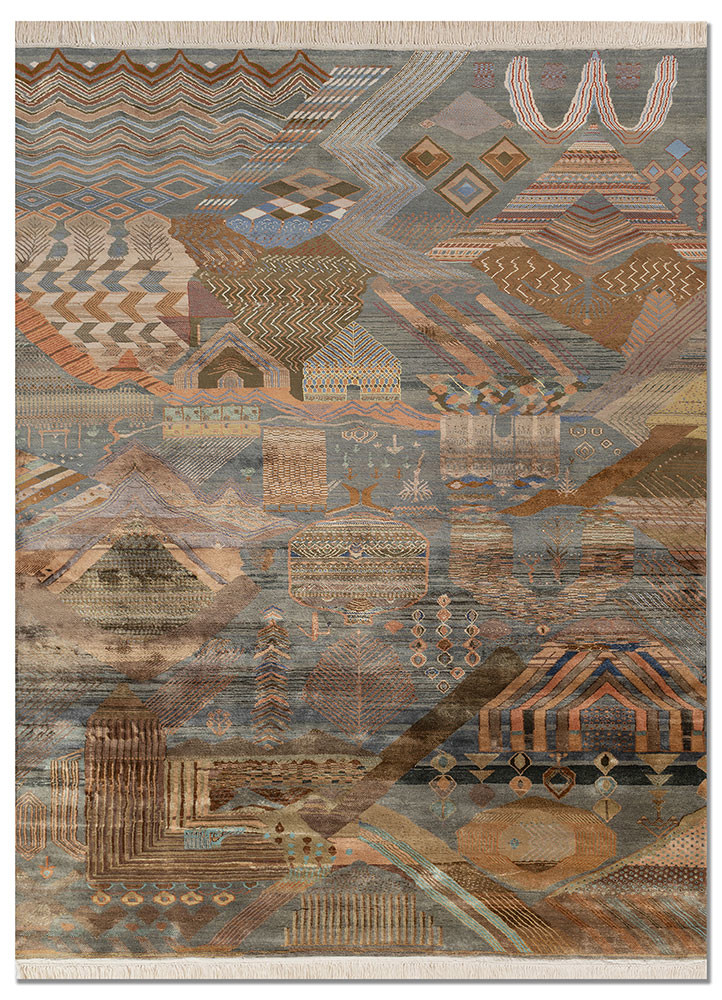manchaha green silk hand knotted Rug - HeadShot manchaha green silk hand knotted Rug - HeadShot