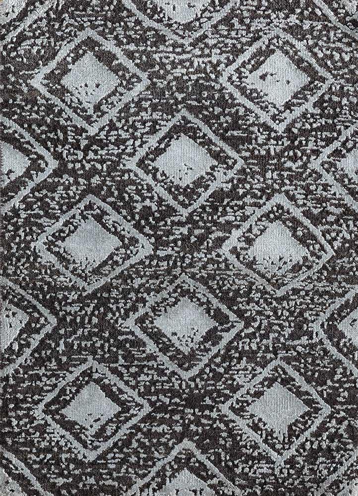 grey and black grey and black wool and bamboo silk hand knotted Rug