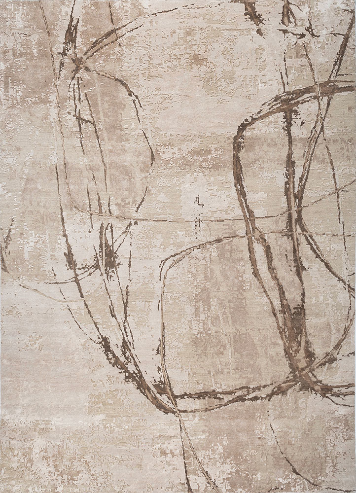 ivory ivory wool and bamboo silk hand knotted Rug