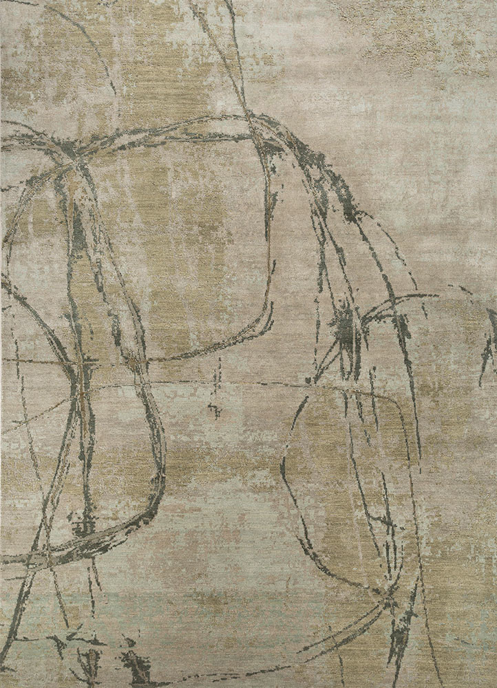  green wool and bamboo silk hand knotted Rug