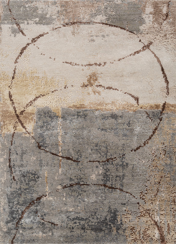 aprezo ivory wool and bamboo silk hand knotted Rug - HeadShot