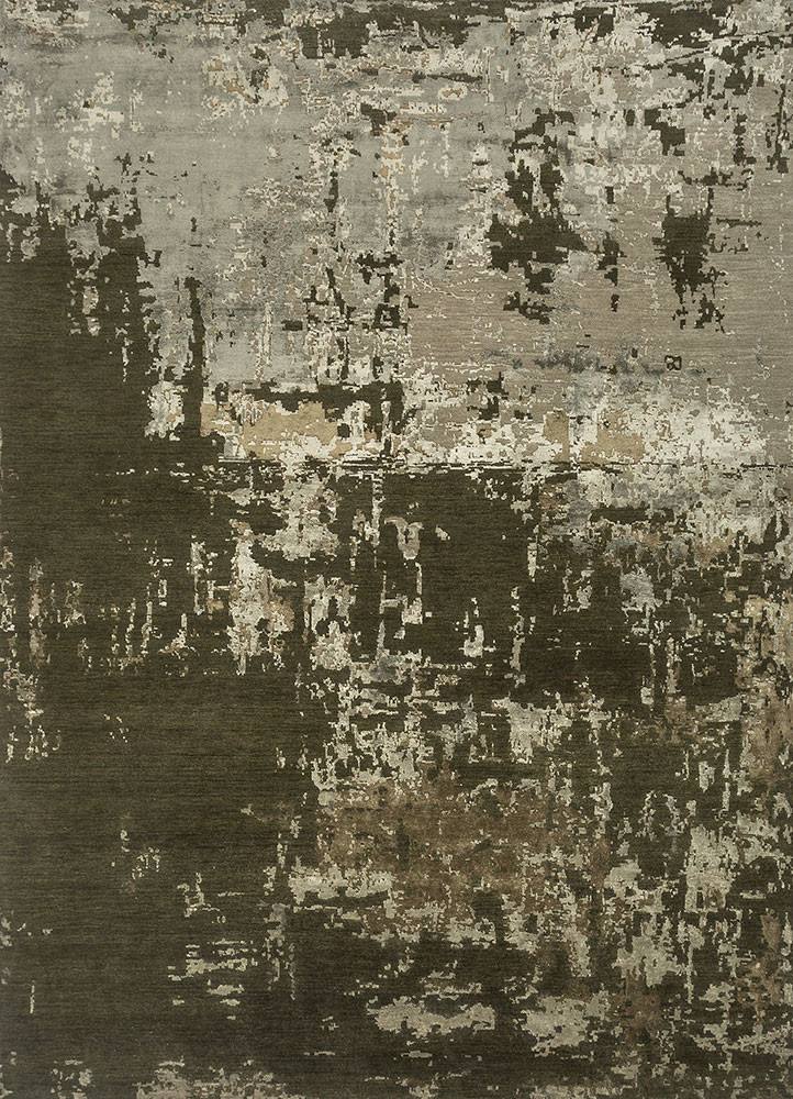 green green wool and bamboo silk hand knotted Rug