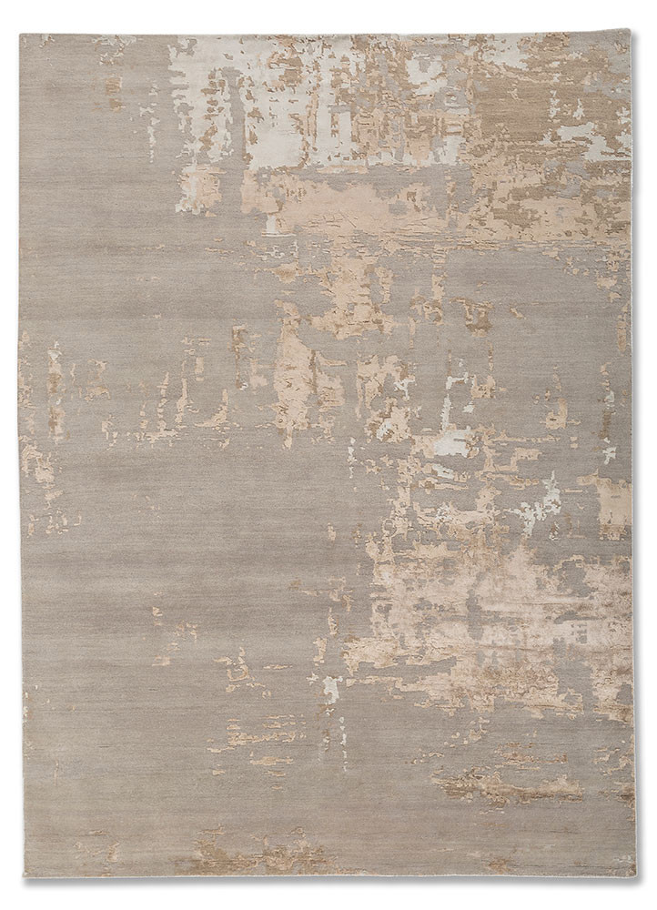 chaos theory by kavi grey and black wool and bamboo silk hand knotted Rug - HeadShot