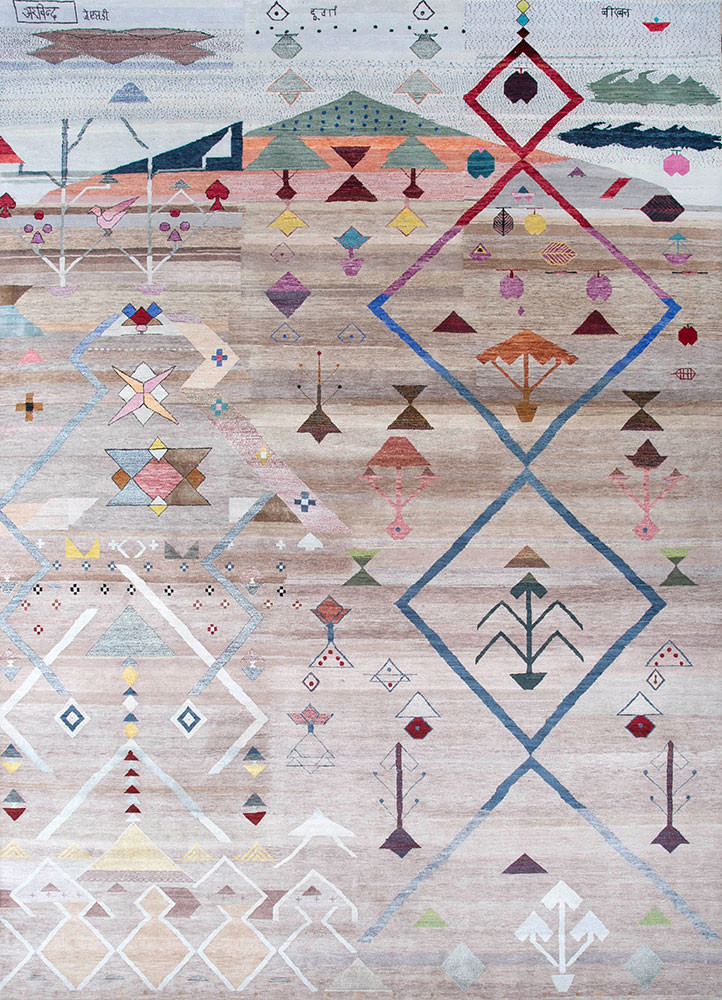 freedom manchaha beige and brown wool and silk hand knotted Rug - HeadShot