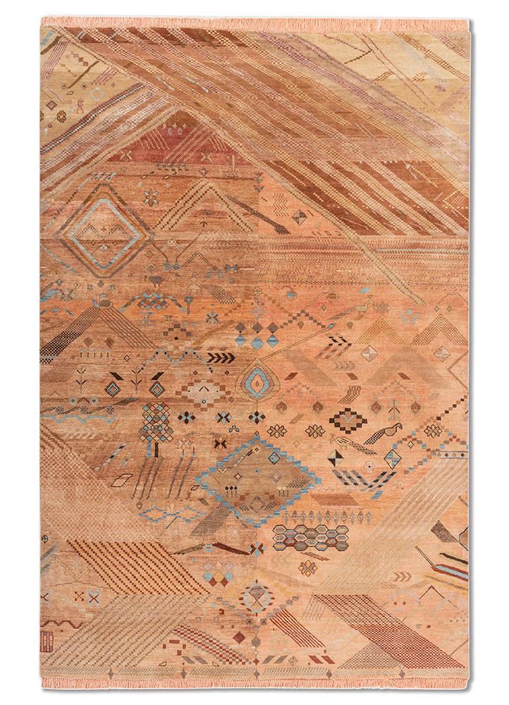 manchaha red and orange wool and silk hand knotted Rug - HeadShot