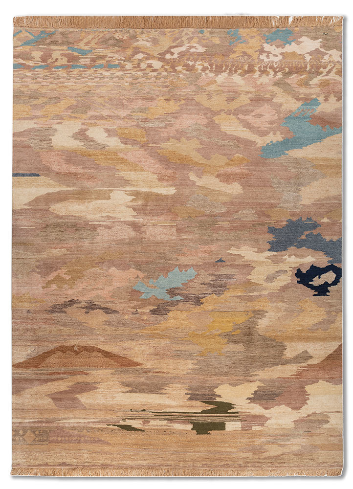 manchaha red and orange wool and silk hand knotted Rug - HeadShot