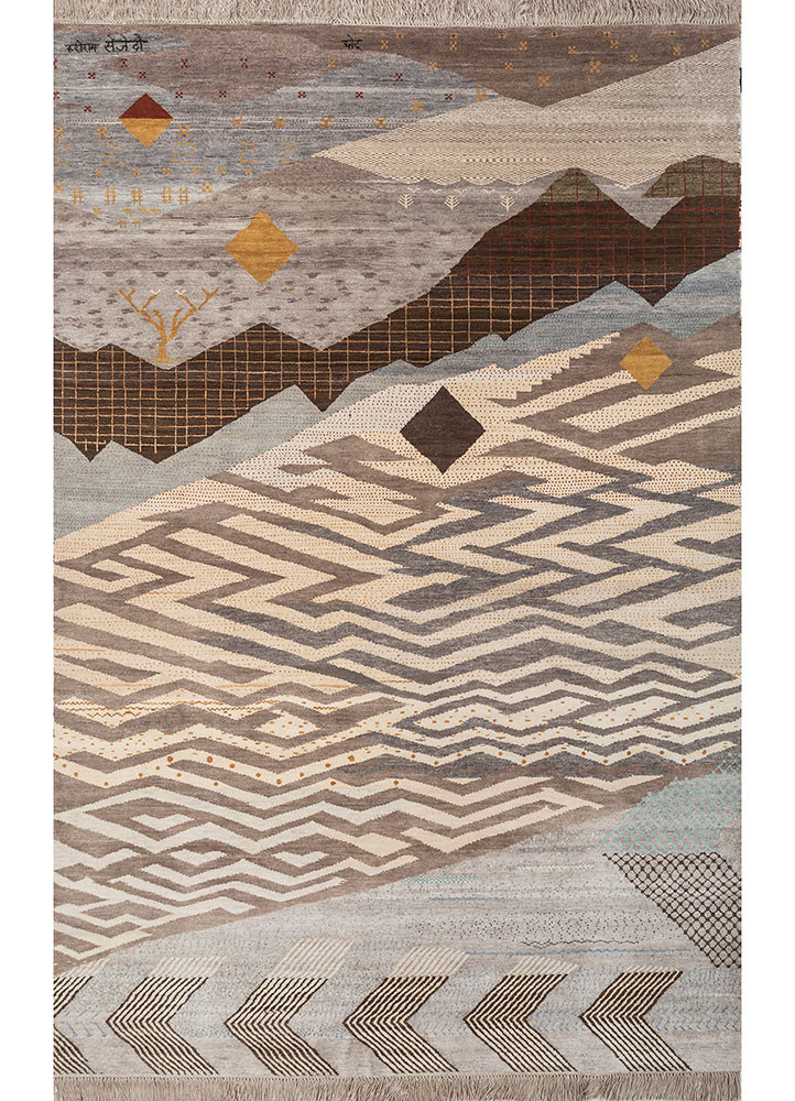 freedom manchaha grey and black wool and silk hand knotted Rug - HeadShot freedom manchaha grey and black wool and silk hand knotted Rug - HeadShot