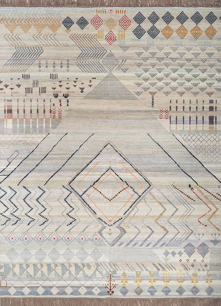 manchaha blue wool and silk hand knotted Rug - HeadShot